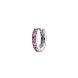 Quiet Icon-CZ Huggie I 8mm-Earrings-Rhodium Plated Sterling Silver-Pink-Blue Ruby Jewellery-Vancouver Canada