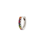 Quiet Icon-CZ Huggie I 8mm-Earrings-Rhodium Plated Sterling Silver-Rainbow-Blue Ruby Jewellery-Vancouver Canada