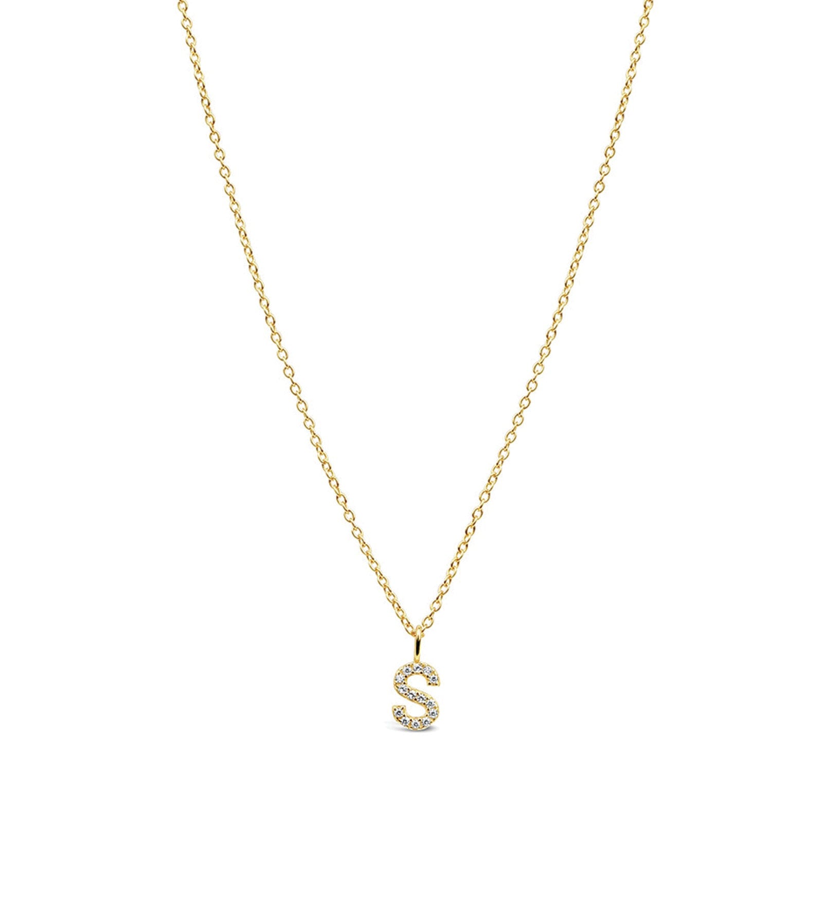 Quiet Icon-CZ Initial Necklace-Necklaces-14k Gold Vermeil, Cubic Zirconia-S-Blue Ruby Jewellery-Vancouver Canada