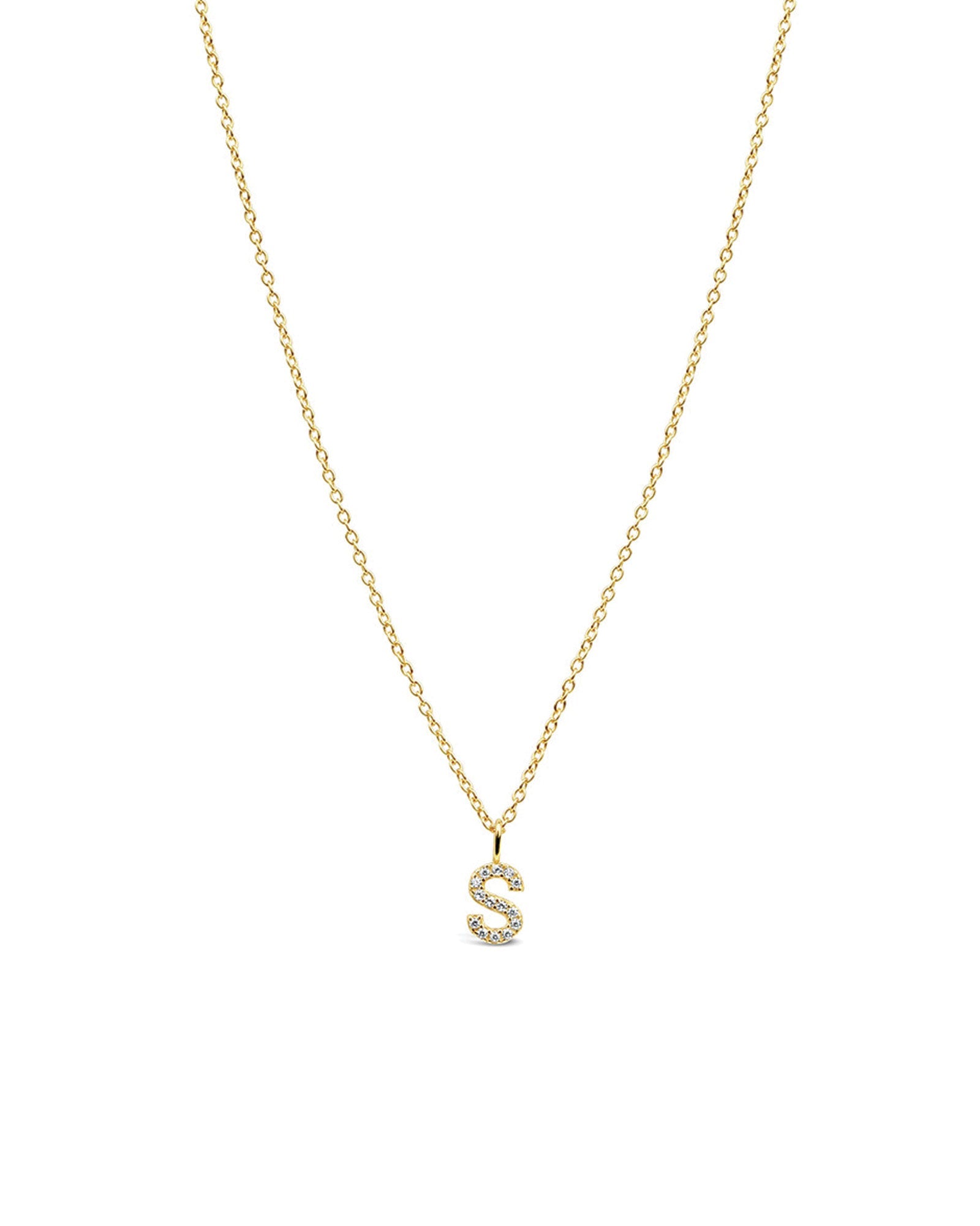 Quiet Icon-CZ Initial Necklace-Necklaces-14k Gold Vermeil, Cubic Zirconia-S-Blue Ruby Jewellery-Vancouver Canada