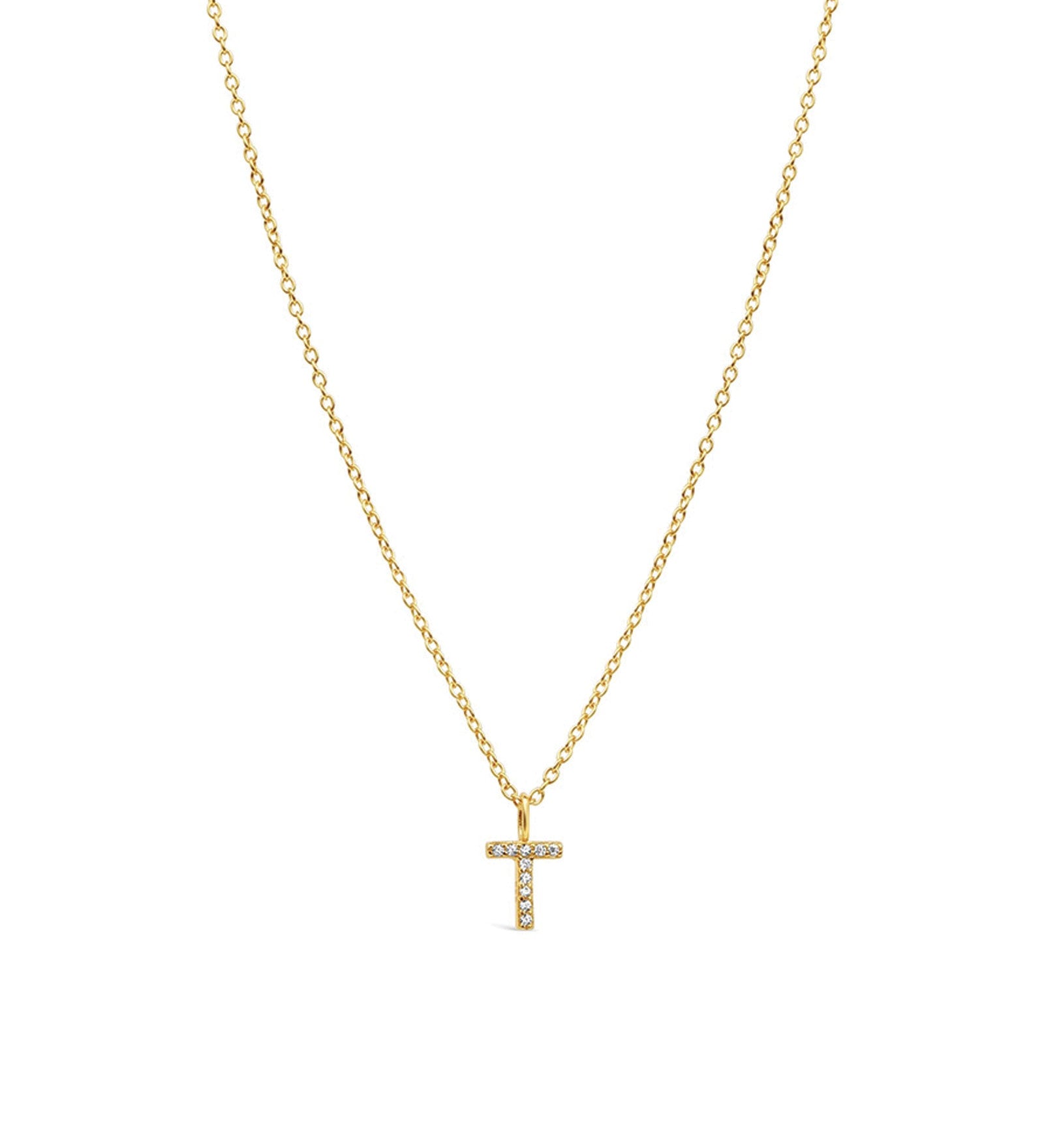 Quiet Icon-CZ Initial Necklace-Necklaces-14k Gold Vermeil, Cubic Zirconia-T-Blue Ruby Jewellery-Vancouver Canada
