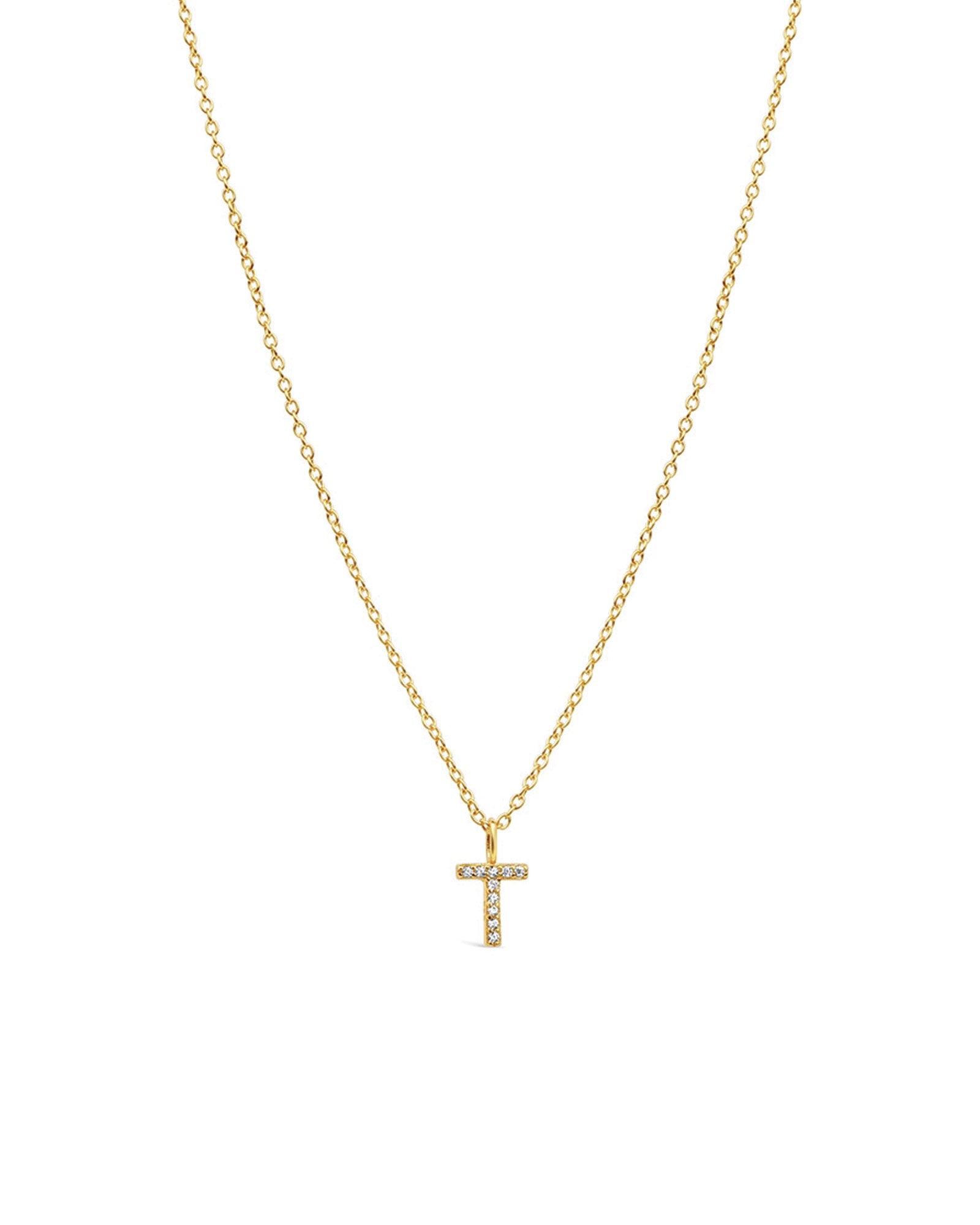 Quiet Icon-CZ Initial Necklace-Necklaces-14k Gold Vermeil, Cubic Zirconia-T-Blue Ruby Jewellery-Vancouver Canada