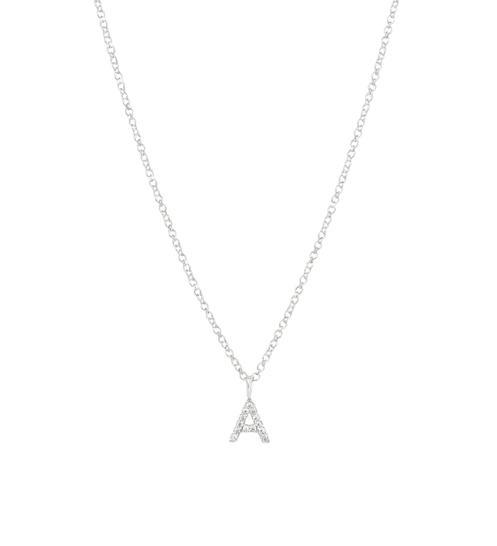 Quiet Icon-CZ Initial Necklace-Necklaces-Rhodium Plated Sterling Silver-A-Blue Ruby Jewellery-Vancouver Canada