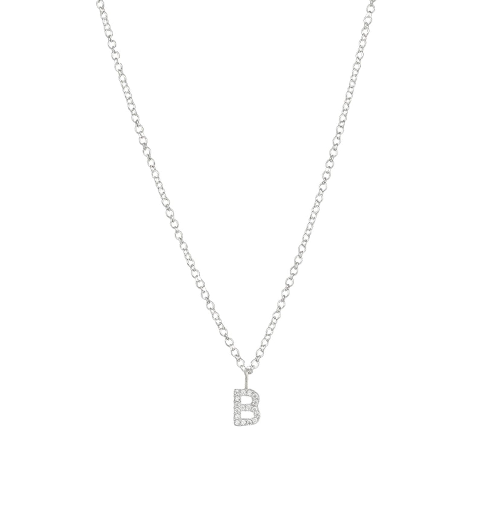 Quiet Icon-CZ Initial Necklace-Necklaces-Rhodium Plated Sterling Silver-B-Blue Ruby Jewellery-Vancouver Canada