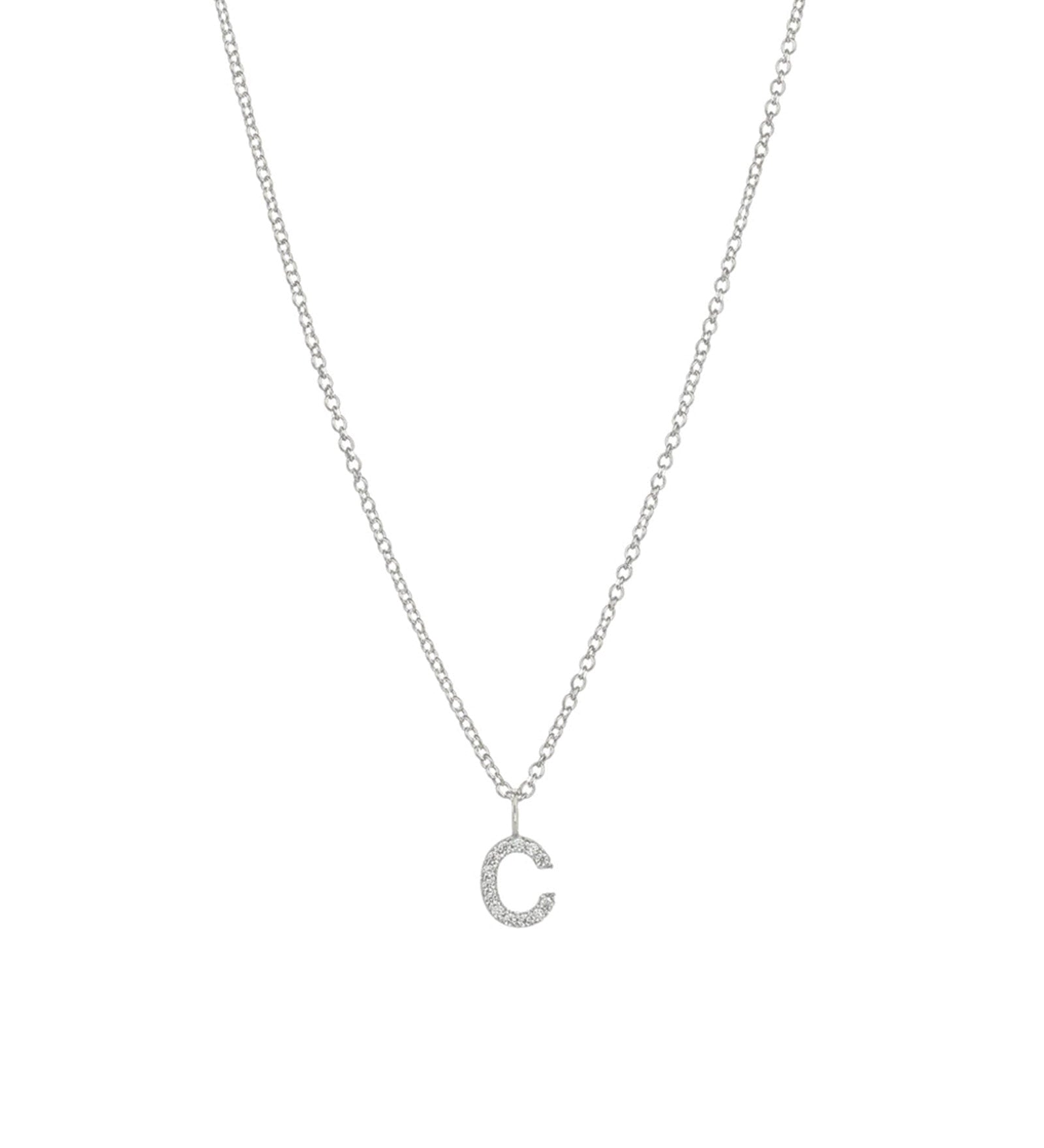 Quiet Icon-CZ Initial Necklace-Necklaces-Rhodium Plated Sterling Silver-C-Blue Ruby Jewellery-Vancouver Canada