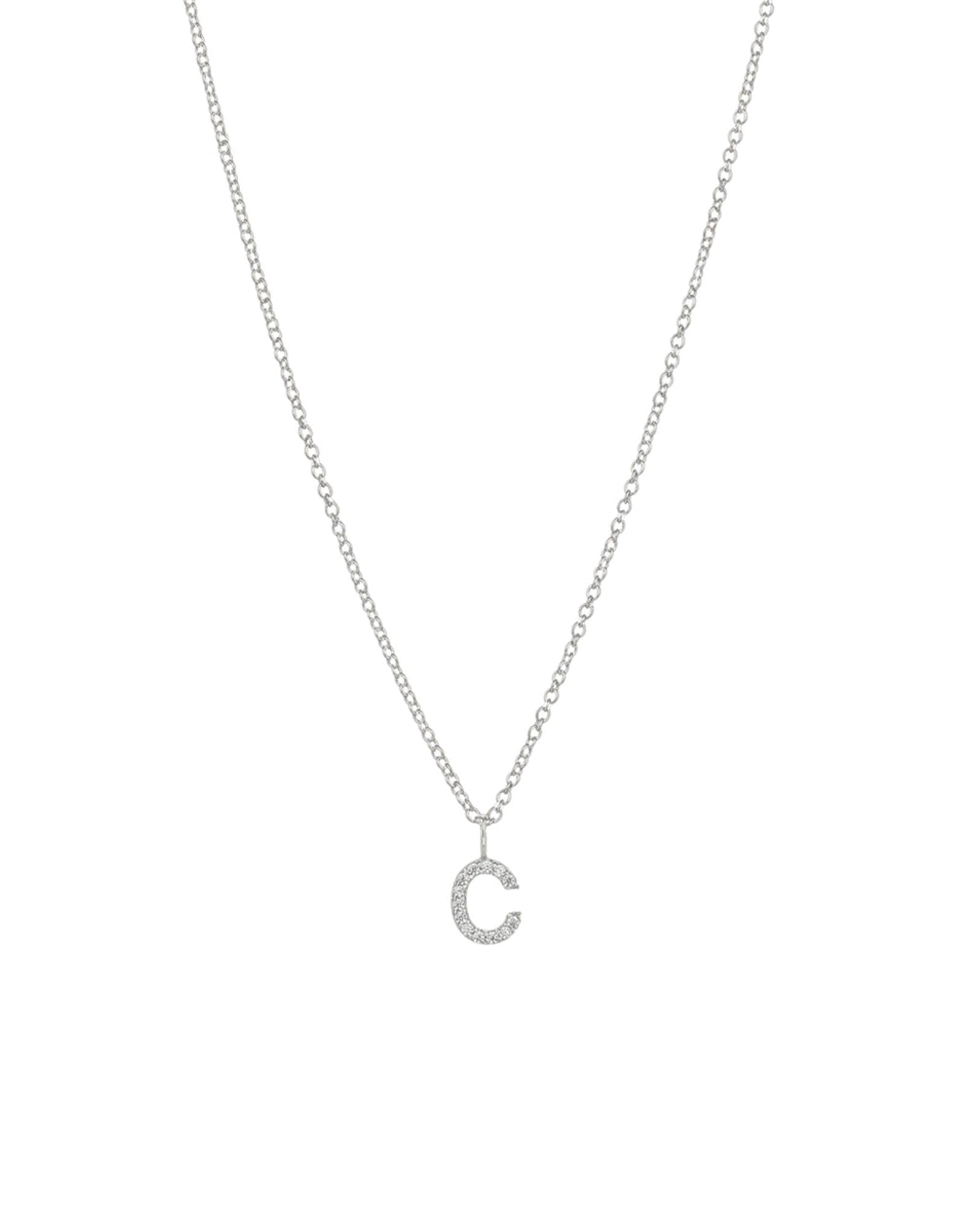 Quiet Icon-CZ Initial Necklace-Necklaces-Rhodium Plated Sterling Silver-C-Blue Ruby Jewellery-Vancouver Canada