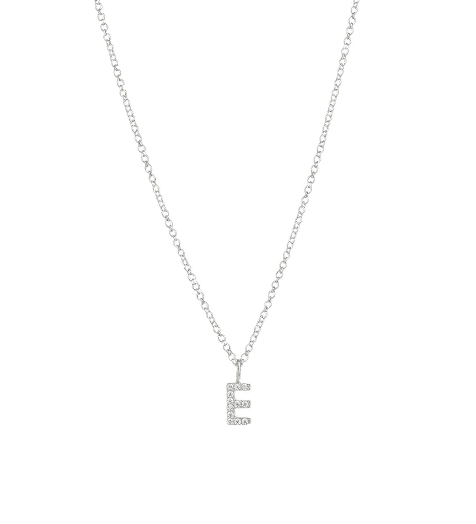 Quiet Icon-CZ Initial Necklace-Necklaces-Rhodium Plated Sterling Silver-E-Blue Ruby Jewellery-Vancouver Canada