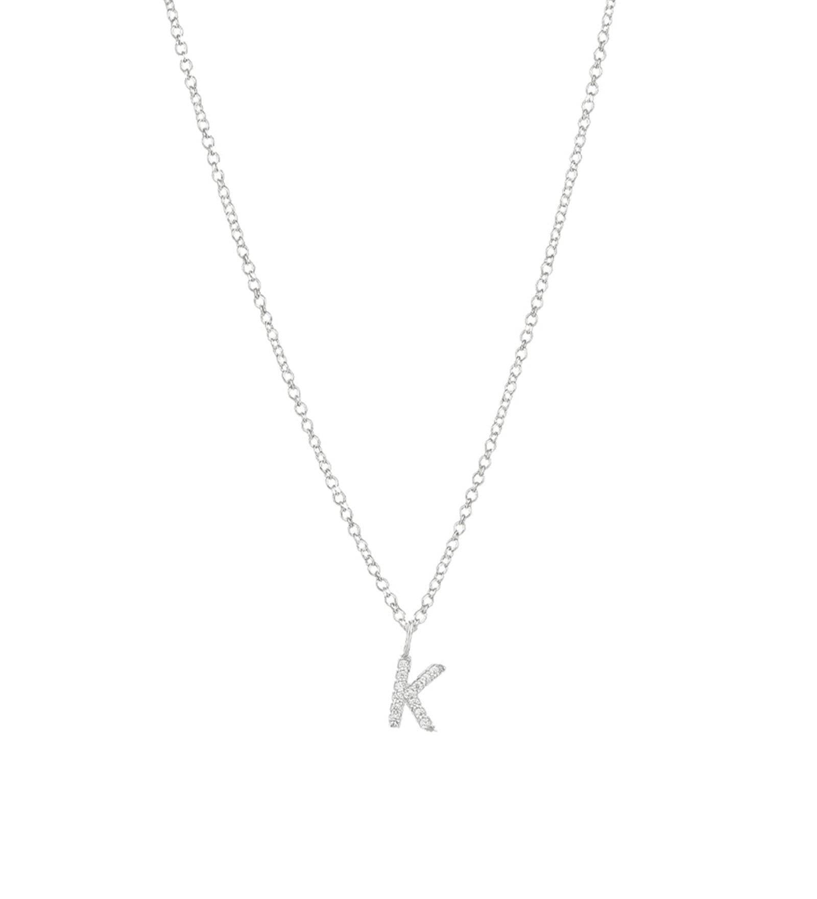 Quiet Icon-CZ Initial Necklace-Necklaces-Rhodium Plated Sterling Silver-K-Blue Ruby Jewellery-Vancouver Canada