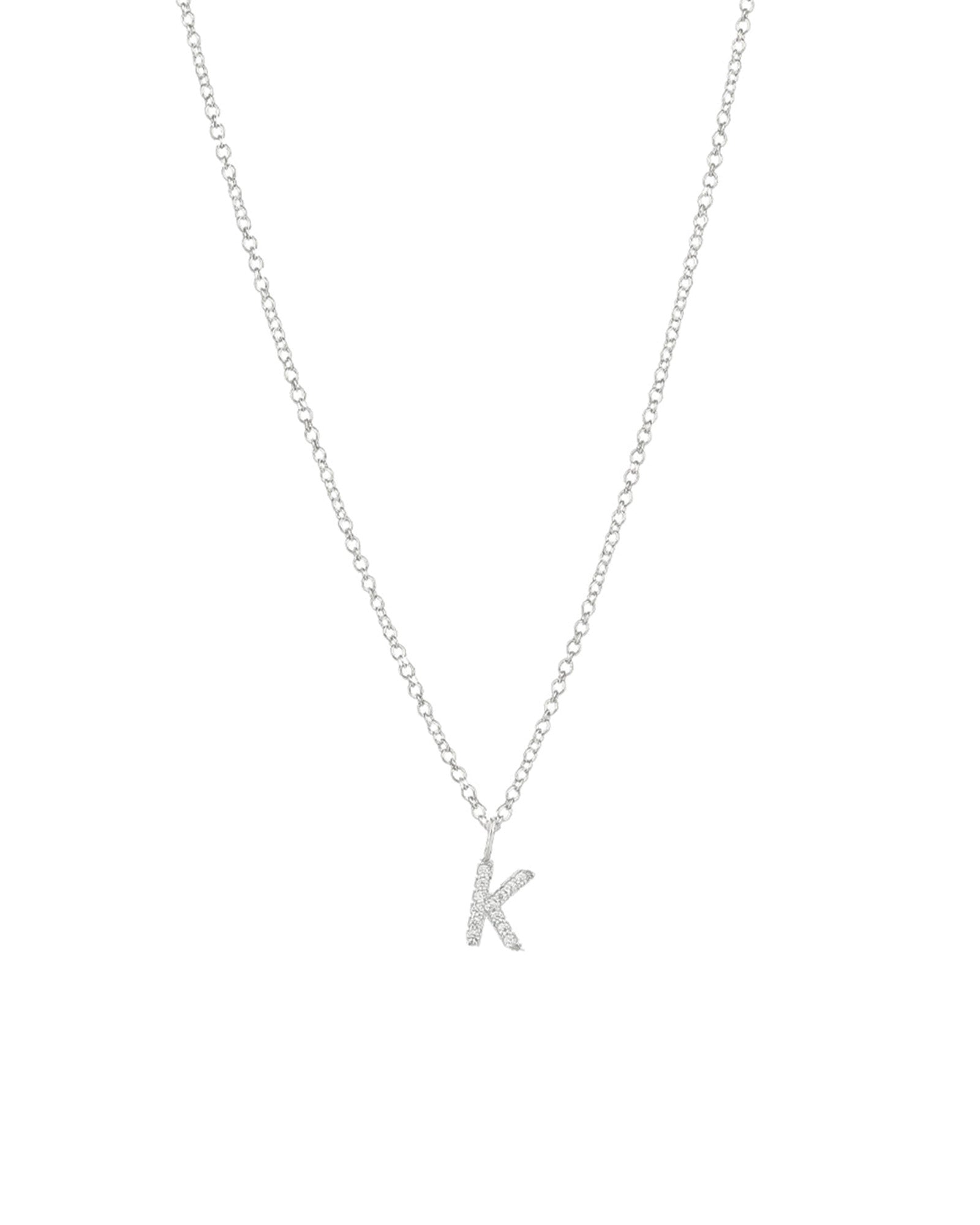 Quiet Icon-CZ Initial Necklace-Necklaces-Rhodium Plated Sterling Silver-K-Blue Ruby Jewellery-Vancouver Canada