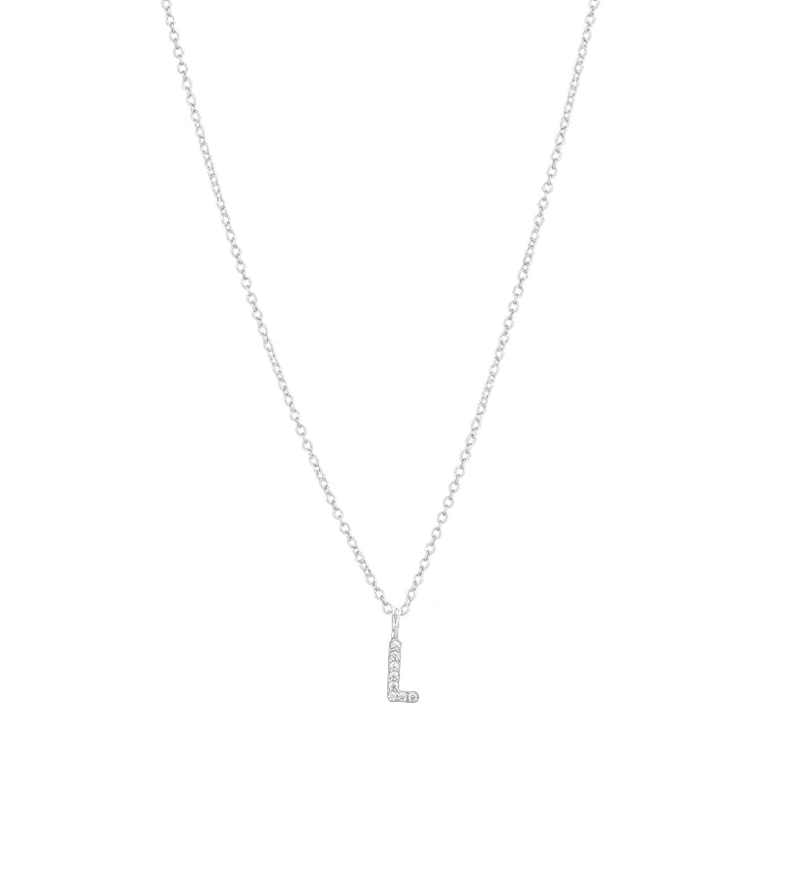 Quiet Icon-CZ Initial Necklace-Necklaces-Rhodium Plated Sterling Silver-L-Blue Ruby Jewellery-Vancouver Canada