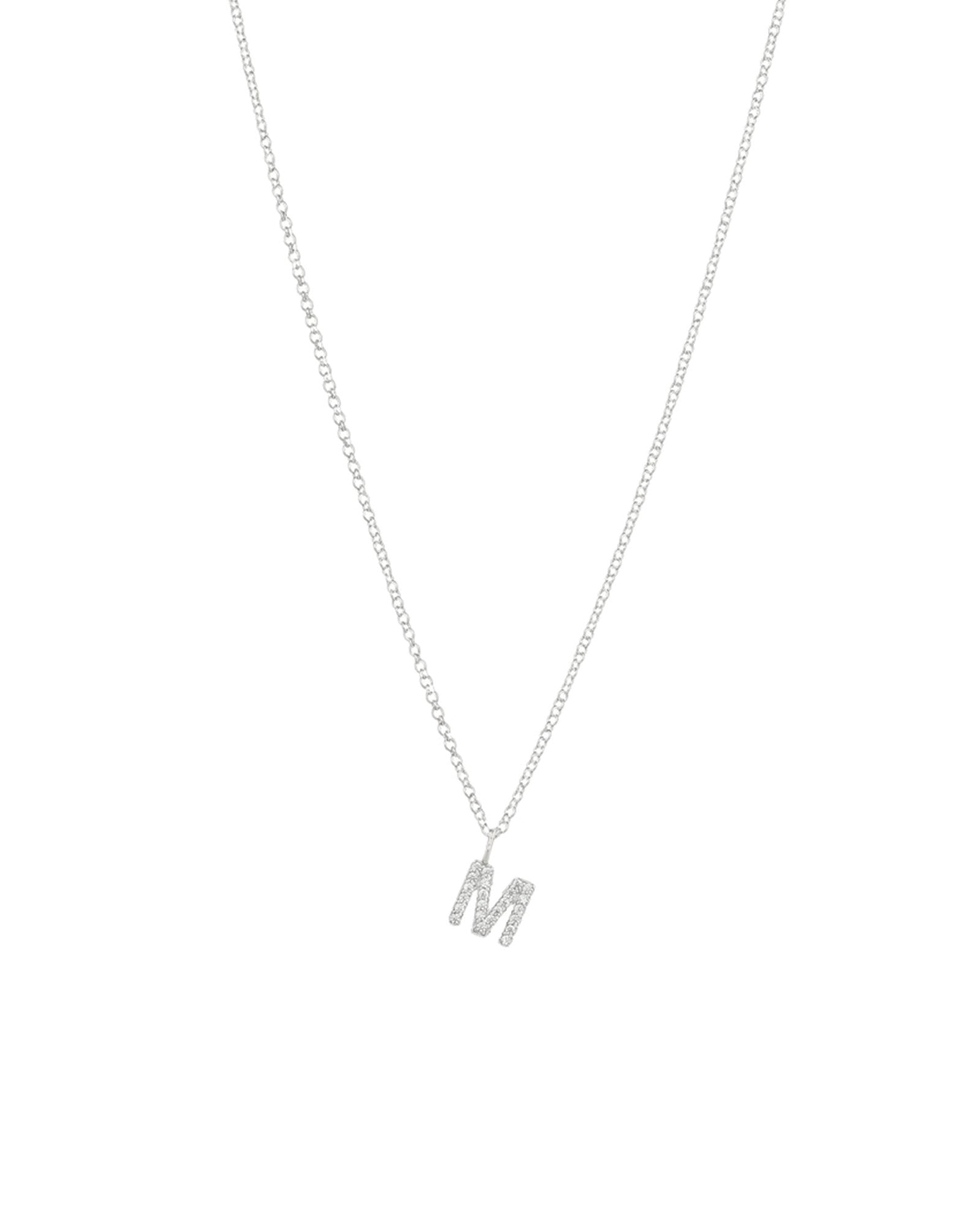 Quiet Icon-CZ Initial Necklace-Necklaces-Rhodium Plated Sterling Silver-M-Blue Ruby Jewellery-Vancouver Canada