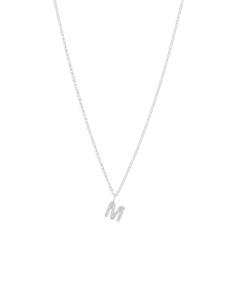 Quiet Icon-CZ Initial Necklace-Necklaces-Rhodium Plated Sterling Silver-M-Blue Ruby Jewellery-Vancouver Canada