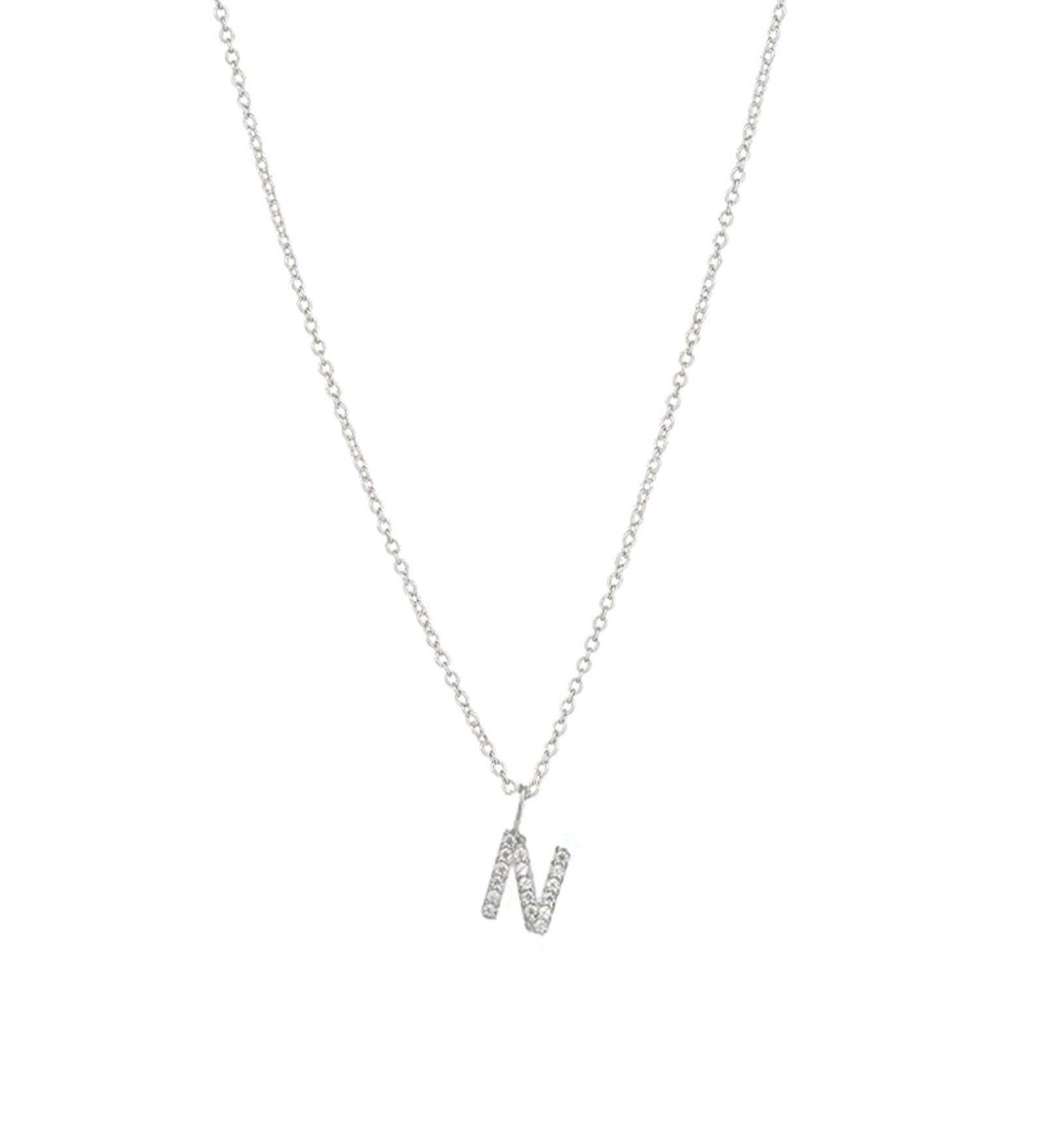 Quiet Icon-CZ Initial Necklace-Necklaces-Rhodium Plated Sterling Silver-N-Blue Ruby Jewellery-Vancouver Canada