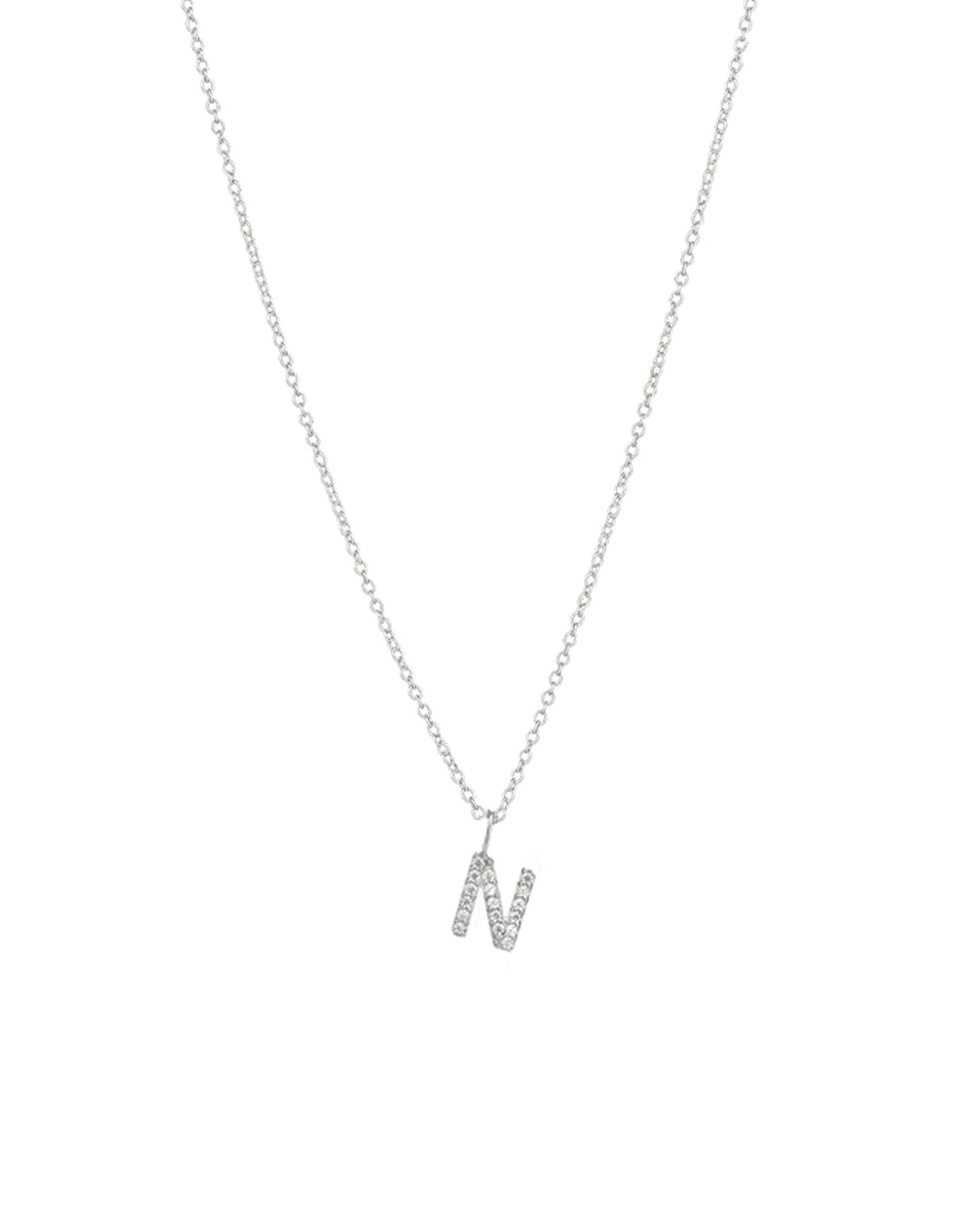 Quiet Icon-CZ Initial Necklace-Necklaces-Rhodium Plated Sterling Silver-N-Blue Ruby Jewellery-Vancouver Canada
