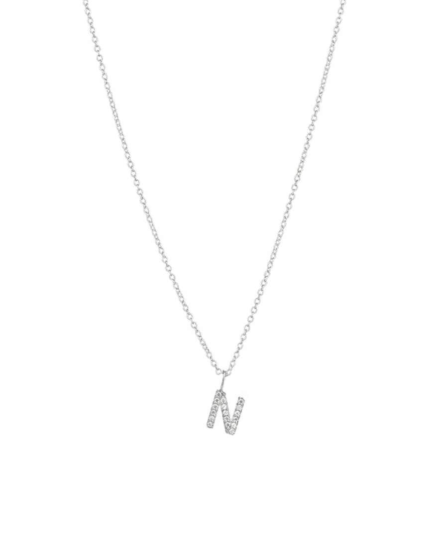 Quiet Icon-CZ Initial Necklace-Necklaces-Rhodium Plated Sterling Silver-N-Blue Ruby Jewellery-Vancouver Canada