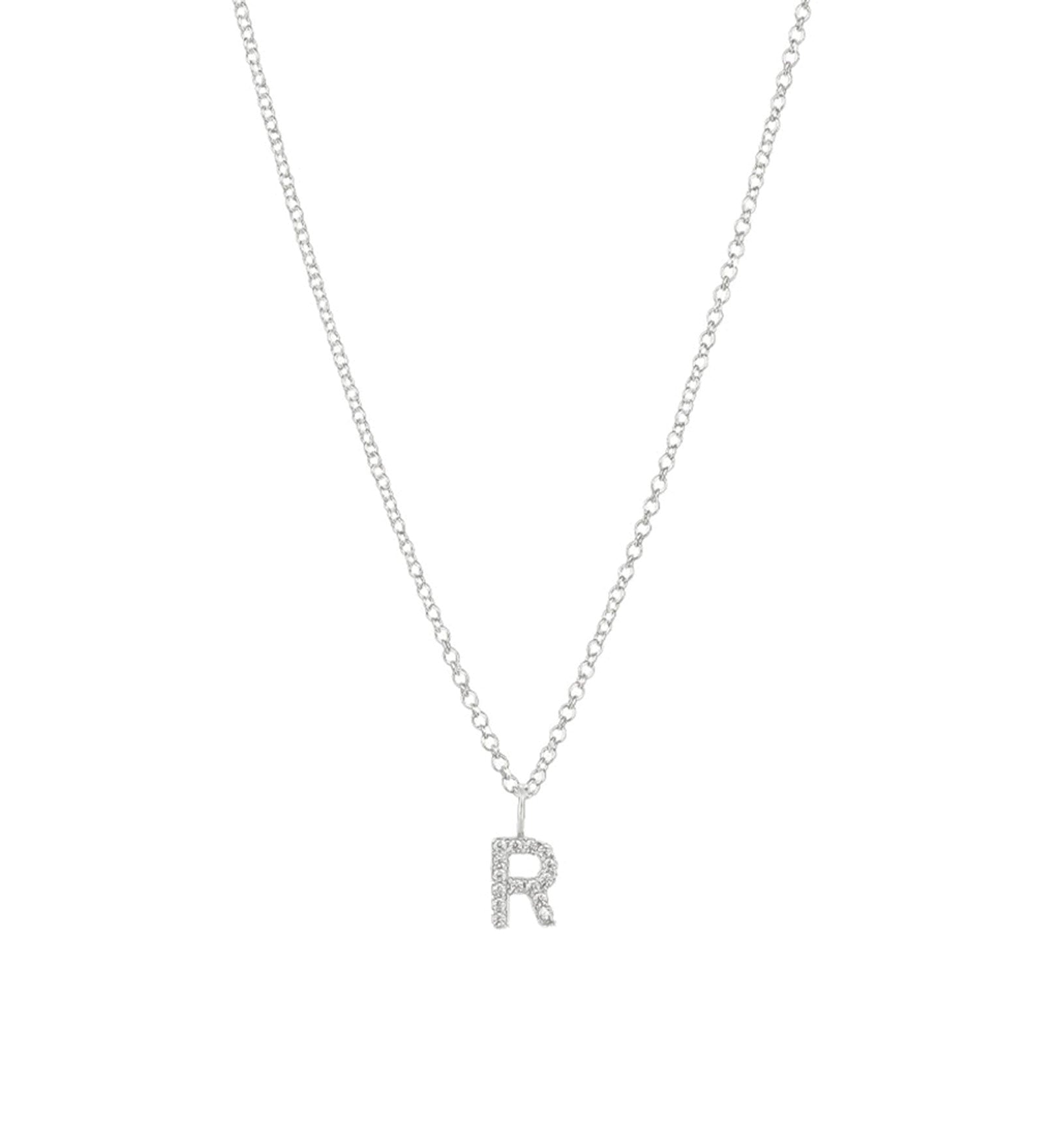Quiet Icon-CZ Initial Necklace-Necklaces-Rhodium Plated Sterling Silver-R-Blue Ruby Jewellery-Vancouver Canada