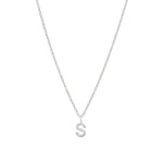 Quiet Icon-CZ Initial Necklace-Necklaces-Rhodium Plated Sterling Silver-S-Blue Ruby Jewellery-Vancouver Canada