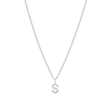 Quiet Icon-CZ Initial Necklace-Necklaces-Rhodium Plated Sterling Silver-S-Blue Ruby Jewellery-Vancouver Canada
