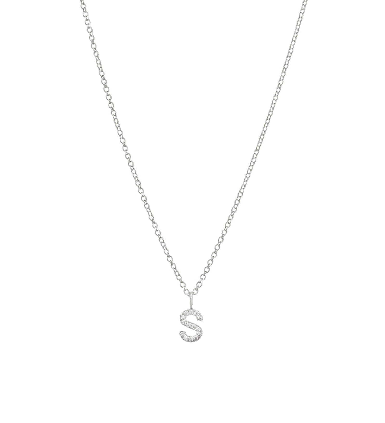 Quiet Icon-CZ Initial Necklace-Necklaces-Rhodium Plated Sterling Silver-S-Blue Ruby Jewellery-Vancouver Canada