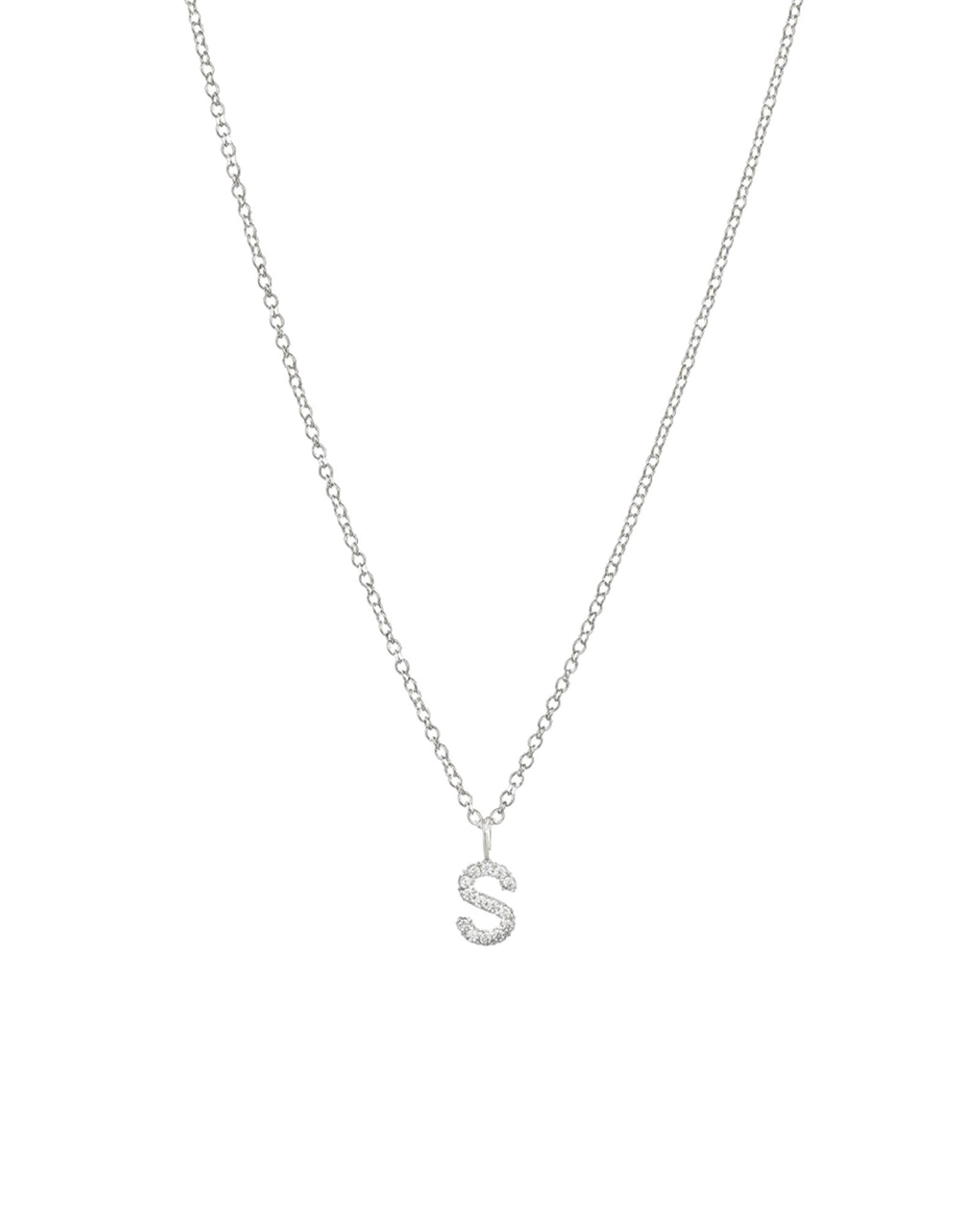 Quiet Icon-CZ Initial Necklace-Necklaces-Rhodium Plated Sterling Silver-S-Blue Ruby Jewellery-Vancouver Canada