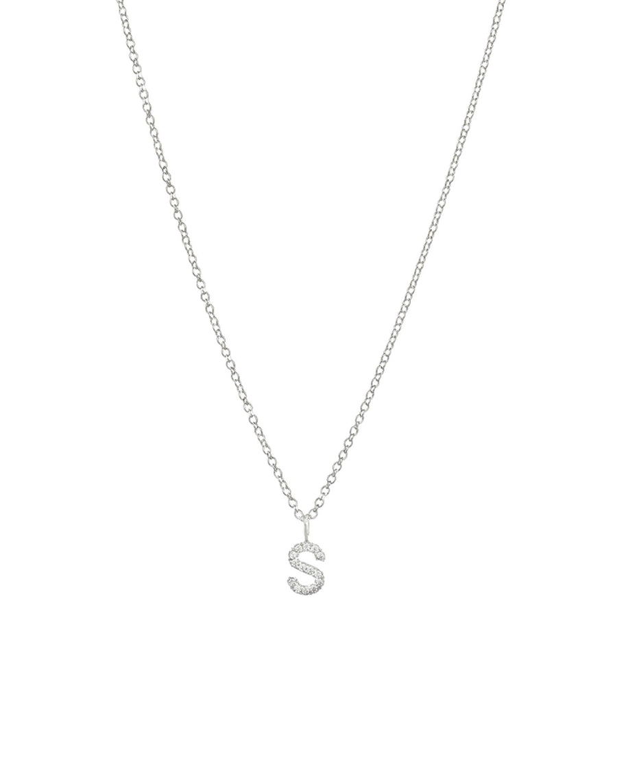 Quiet Icon-CZ Initial Necklace-Necklaces-Rhodium Plated Sterling Silver-S-Blue Ruby Jewellery-Vancouver Canada
