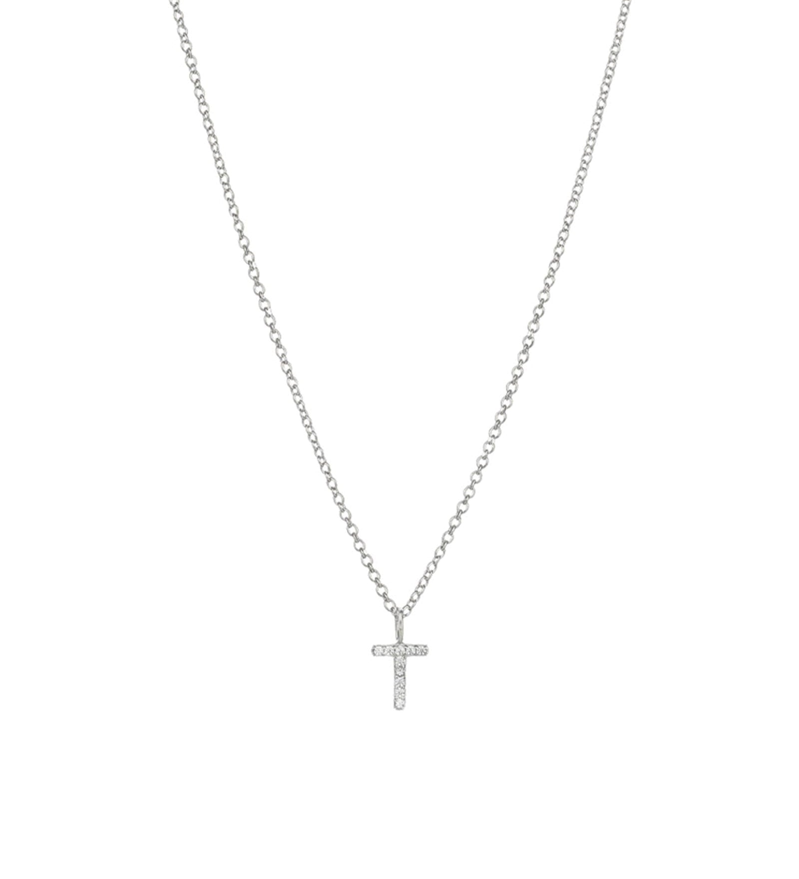 Quiet Icon-CZ Initial Necklace-Necklaces-Rhodium Plated Sterling Silver-T-Blue Ruby Jewellery-Vancouver Canada