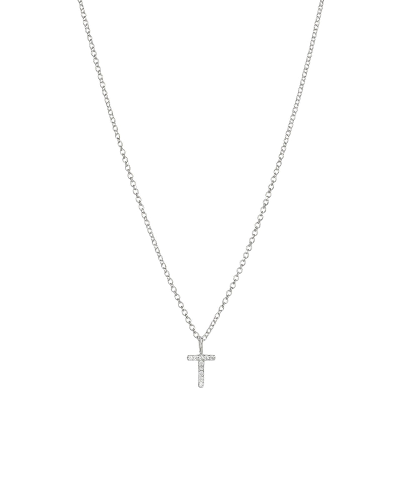 Quiet Icon-CZ Initial Necklace-Necklaces-Rhodium Plated Sterling Silver-T-Blue Ruby Jewellery-Vancouver Canada