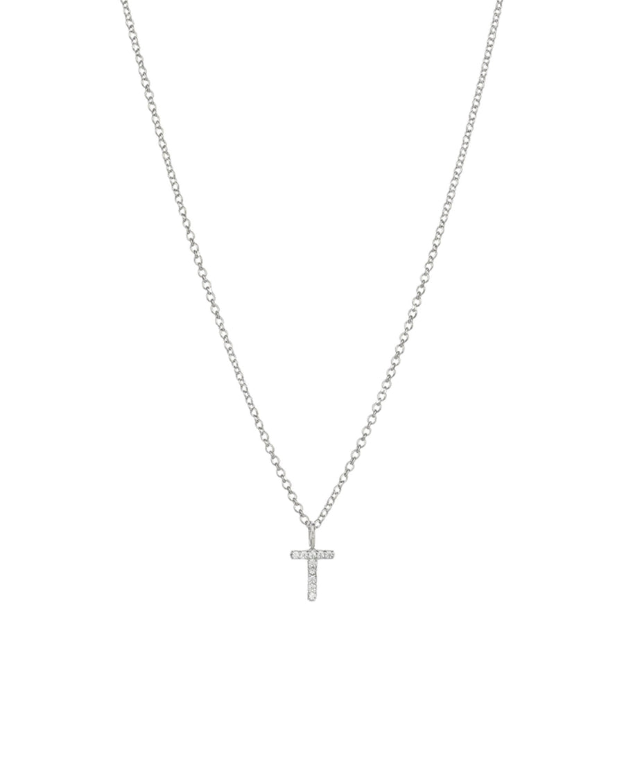 Quiet Icon-CZ Initial Necklace-Necklaces-Rhodium Plated Sterling Silver-T-Blue Ruby Jewellery-Vancouver Canada