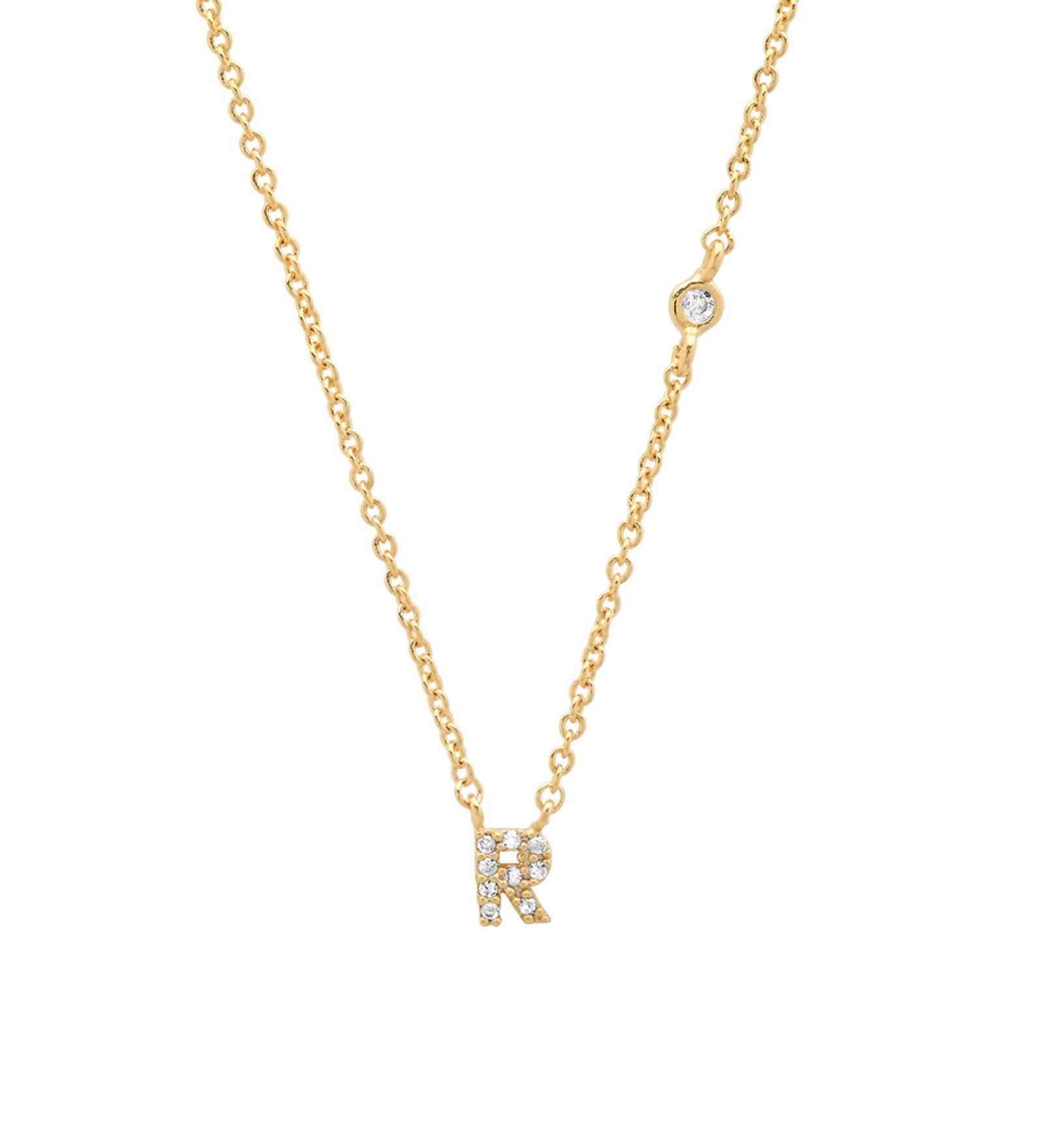 Tai-CZ Initial Necklace-Necklaces-14k Gold Plated, Cubic Zirconia-R-Blue Ruby Jewellery-Vancouver Canada