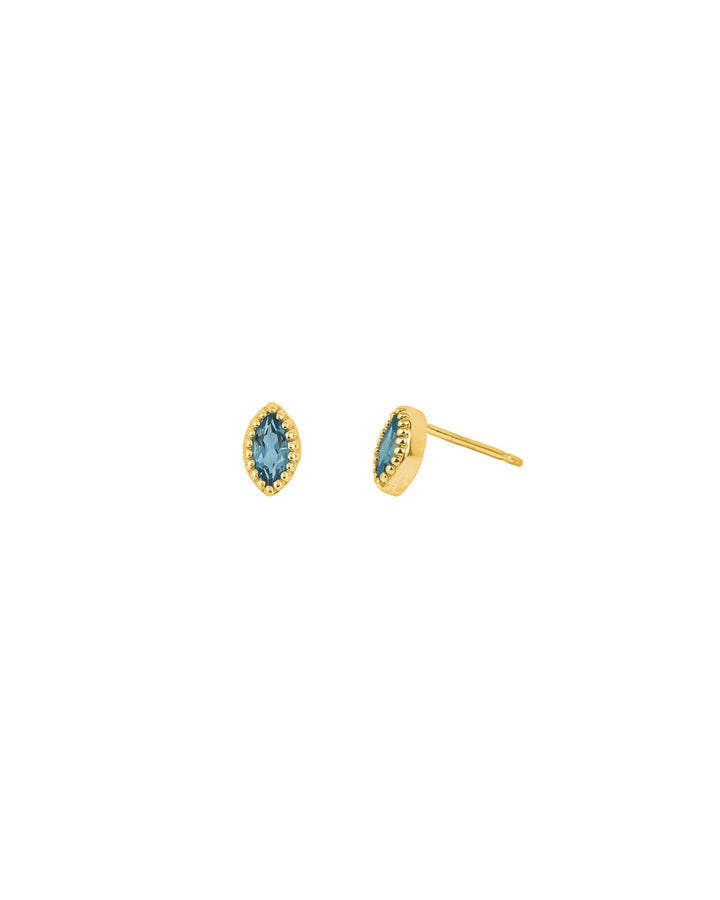 Tashi-CZ Milgrain Marquise Studs-Earrings-14k Gold Vermeil, London Blue Topaz-Blue Ruby Jewellery-Vancouver Canada