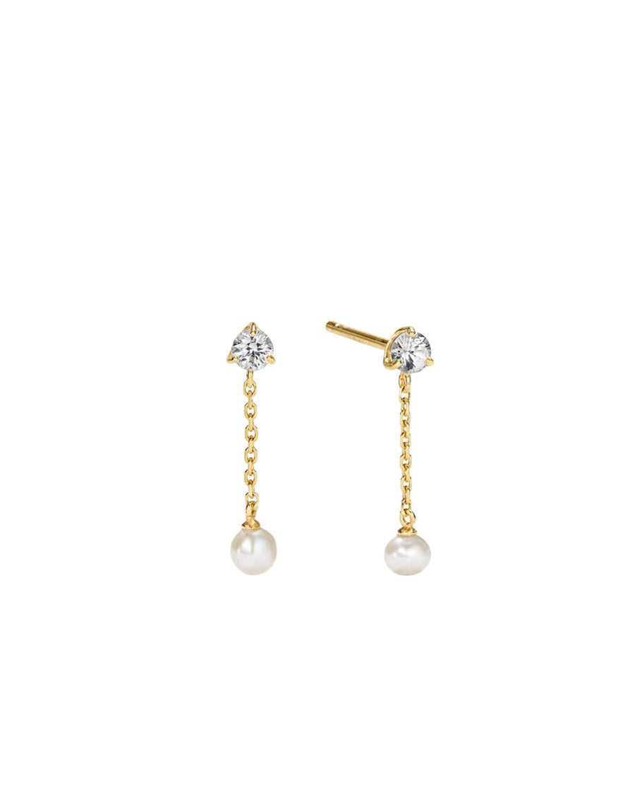 Quiet Icon-CZ + Pearl Chain Drop Studs-Earrings-14k Gold Vermeil, Cubic Zirconia-Blue Ruby Jewellery-Vancouver Canada
