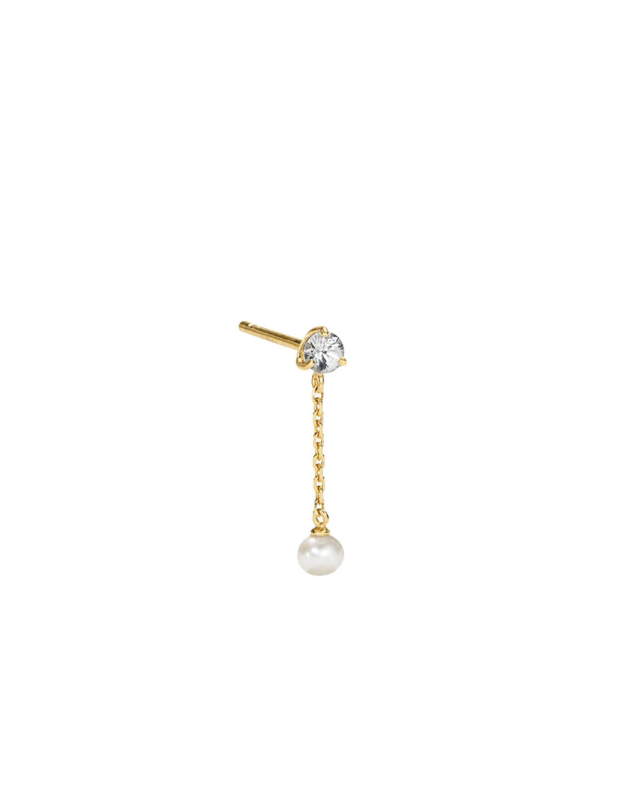 Quiet Icon-CZ + Pearl Chain Drop Studs-Earrings-14k Gold Vermeil, Cubic Zirconia-Blue Ruby Jewellery-Vancouver Canada