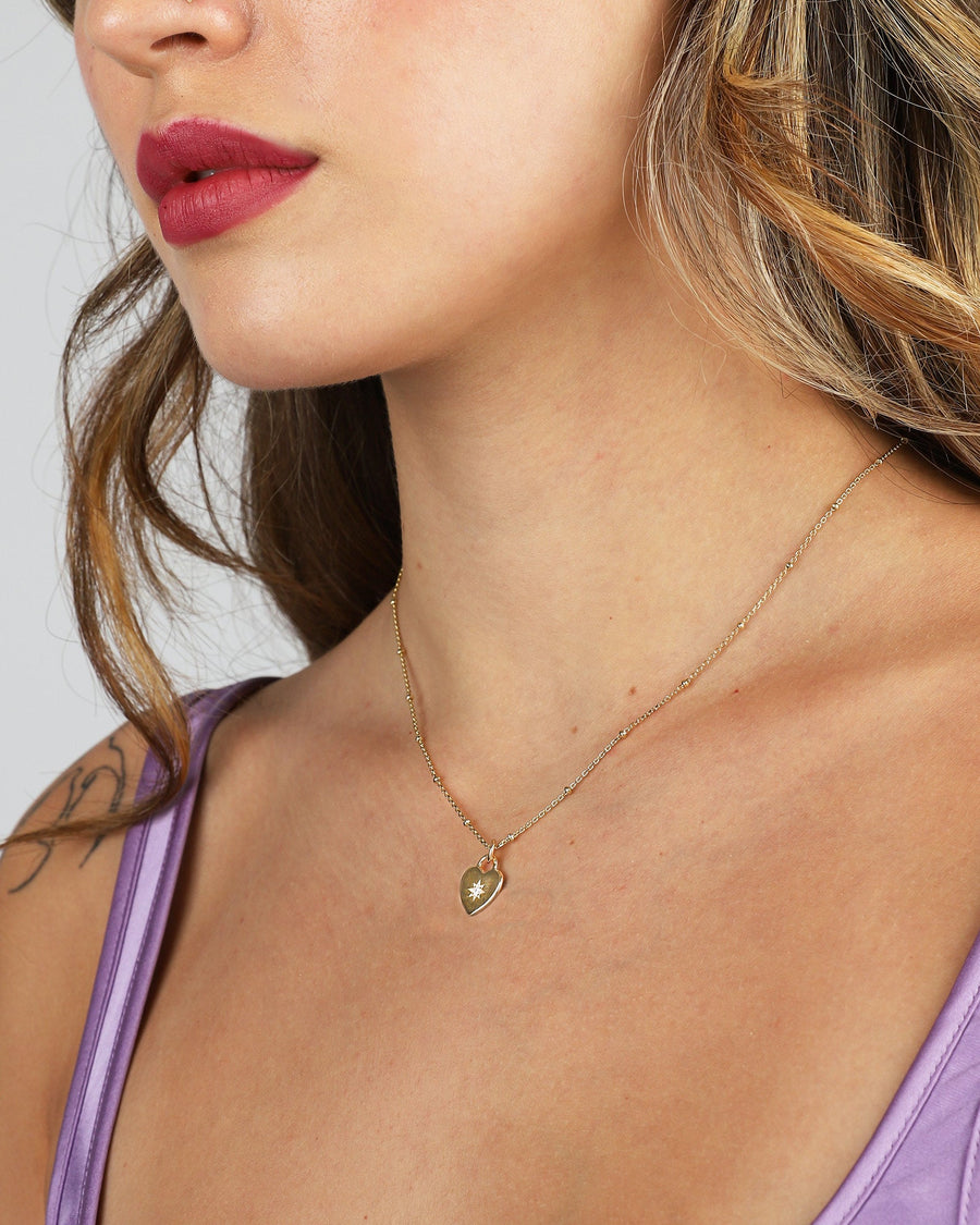 Quiet Icon-CZ Star Set Heart Necklace-Necklaces-14k Gold Vermeil, Cubic Zirconia-Blue Ruby Jewellery-Vancouver Canada