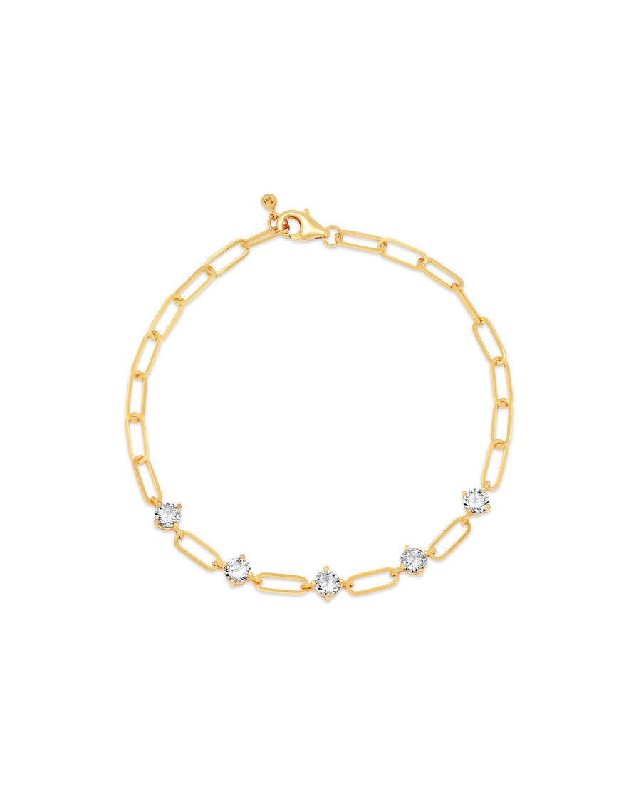 Tai-Cz Station Paperclip Bracelet-Bracelets-Gold Plated, Cubic Zirconia-Blue Ruby Jewellery-Vancouver Canada
