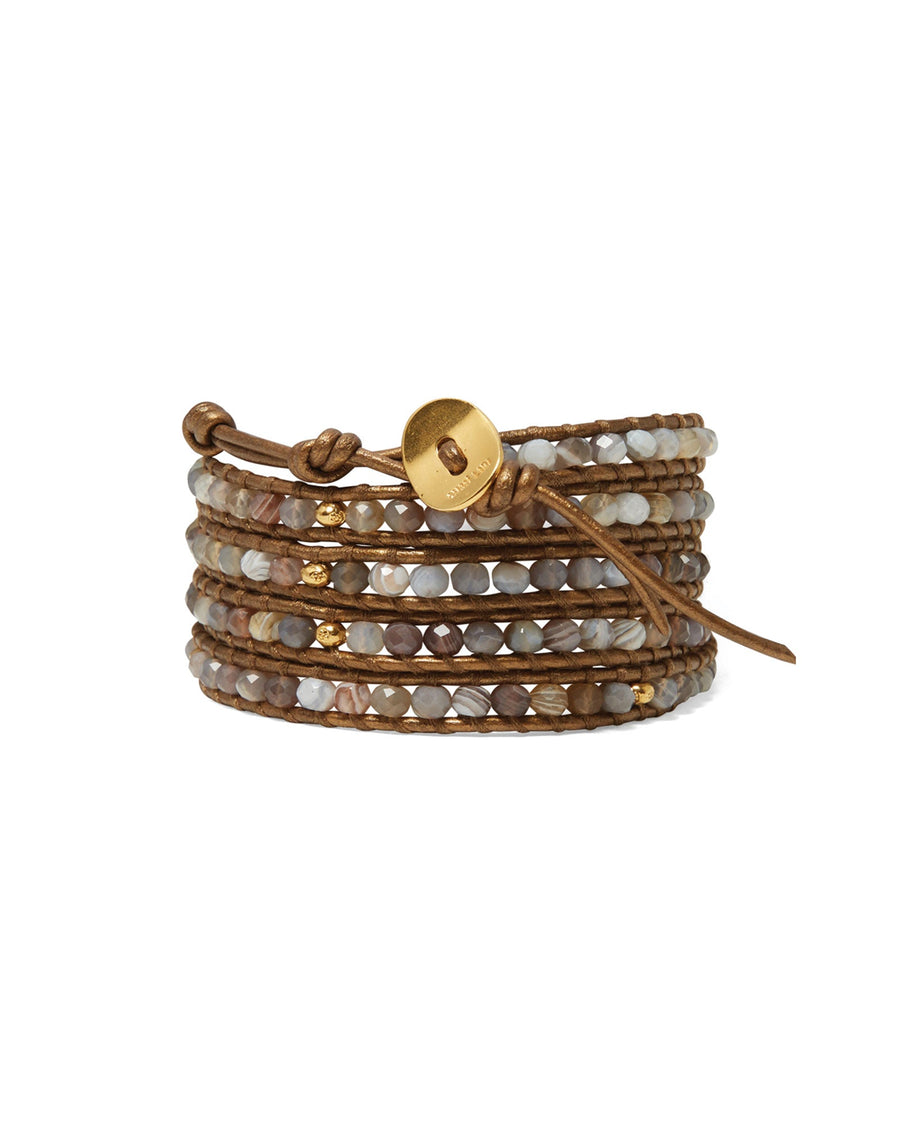 Chan Luu-Denali Wrap Bracelet-Bracelets-18k Gold Vermeil, Botswana Agate-Blue Ruby Jewellery-Vancouver Canada
