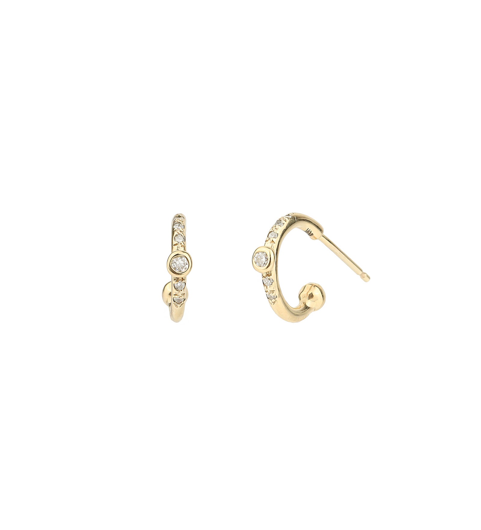 Scosha-Diamond Bezel Huggies-Earrings-10k Yellow Gold, Diamond-Blue Ruby Jewellery-Vancouver Canada