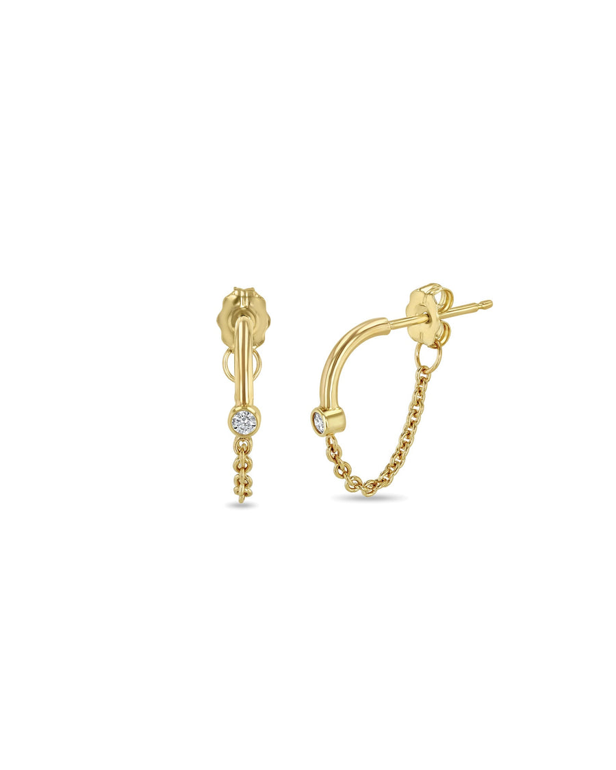 Zoe Chicco-Diamond Bezel Mixed Wire + Chain Huggies-Earrings-14k Yellow Gold, Diamond-Blue Ruby Jewellery-Vancouver Canada
