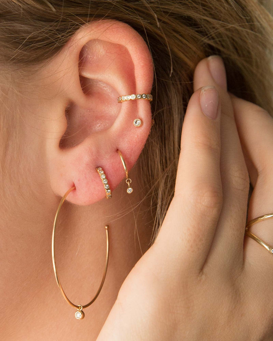 Zoe Chicco-Diamond Drop Hoops-Earrings-14k Yellow Gold, Diamond-Blue Ruby Jewellery-Vancouver Canada