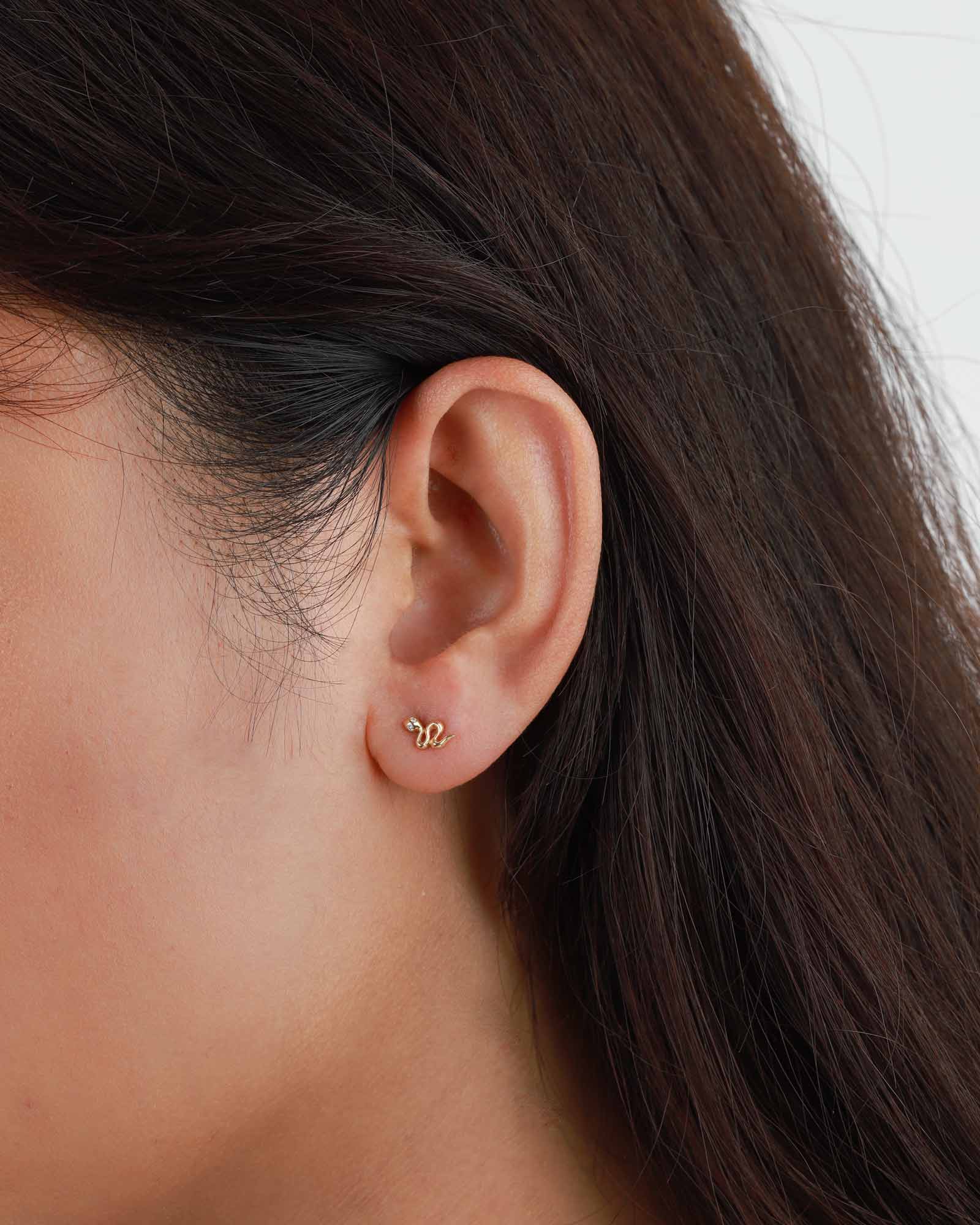 Diamond Eye Snake Studs-Earrings-Goldhive-14k Yellow Gold-Blue Ruby Jewellery-Vancouver-Canada