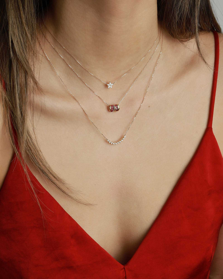Adina Reyter-Diamond Flower Necklace-Necklaces-14k Yellow Gold, Diamond-Blue Ruby Jewellery-Vancouver Canada