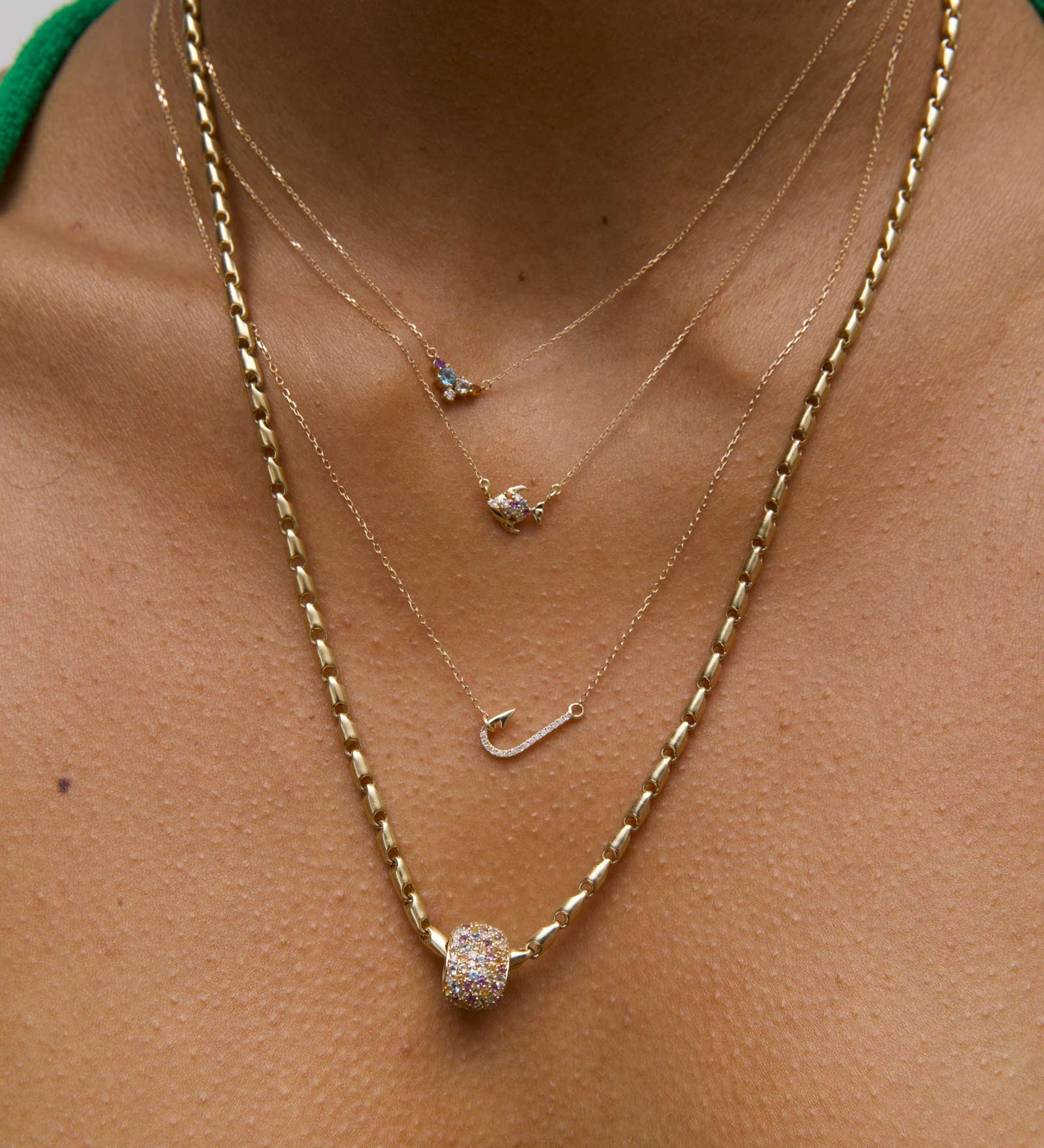 Adina Reyter-Diamond + Gemstone Bubbles Necklace-Necklaces-14k Yellow Gold, Diamond-Blue Ruby Jewellery-Vancouver Canada