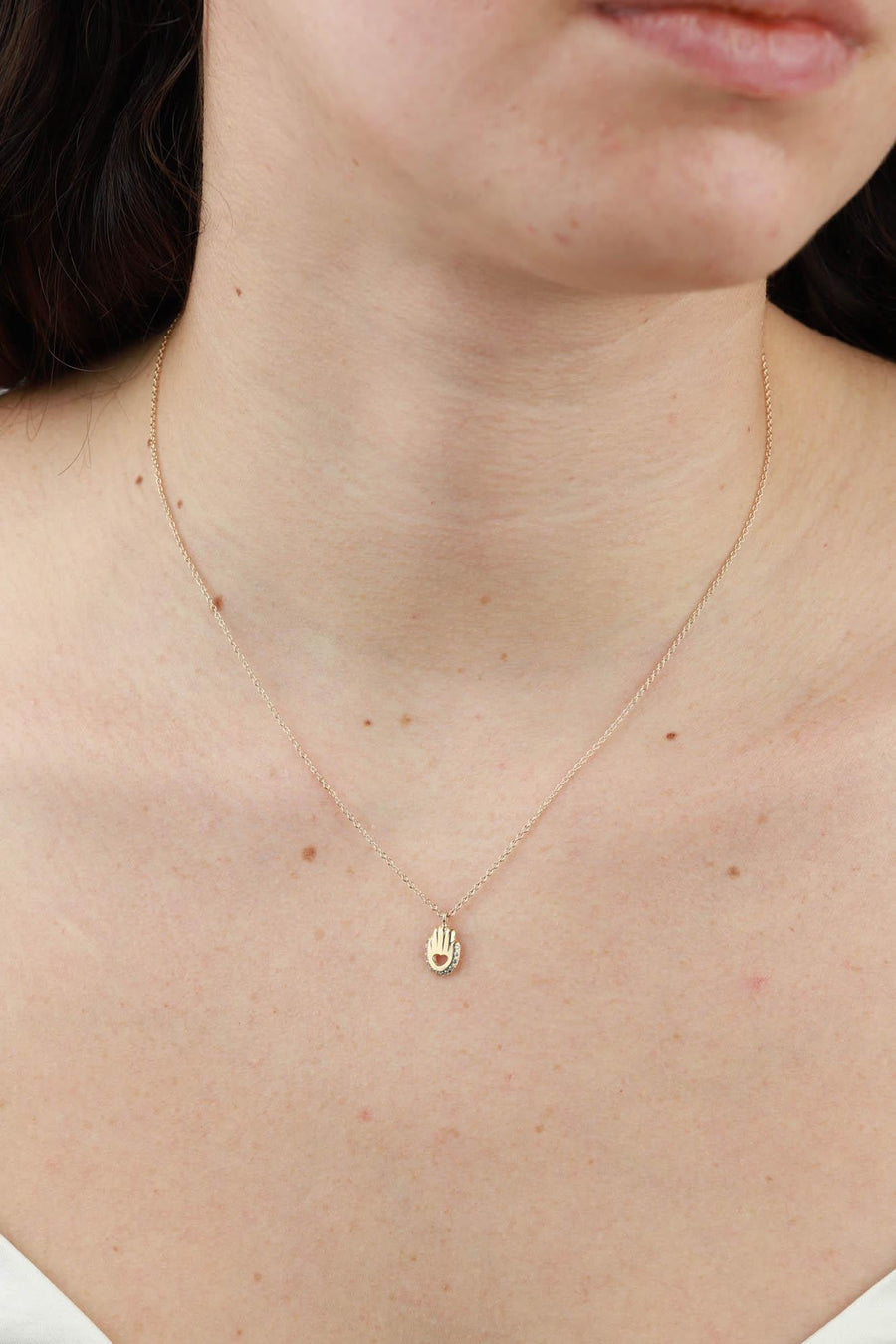 Scosha-Diamond Hamsa Necklace-Necklaces-14k Yellow Gold, Diamond-Blue Ruby Jewellery-Vancouver Canada
