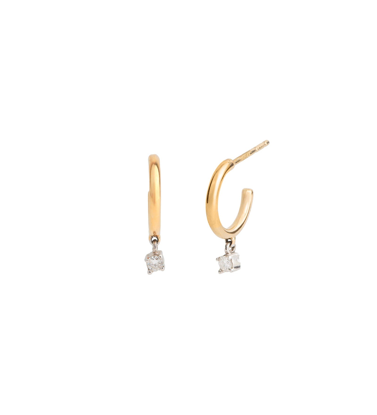 Adina Reyter-Diamond Prong Drop Huggies-Earrings-14k Yellow Gold, Sterling Silver-Blue Ruby Jewellery-Vancouver Canada