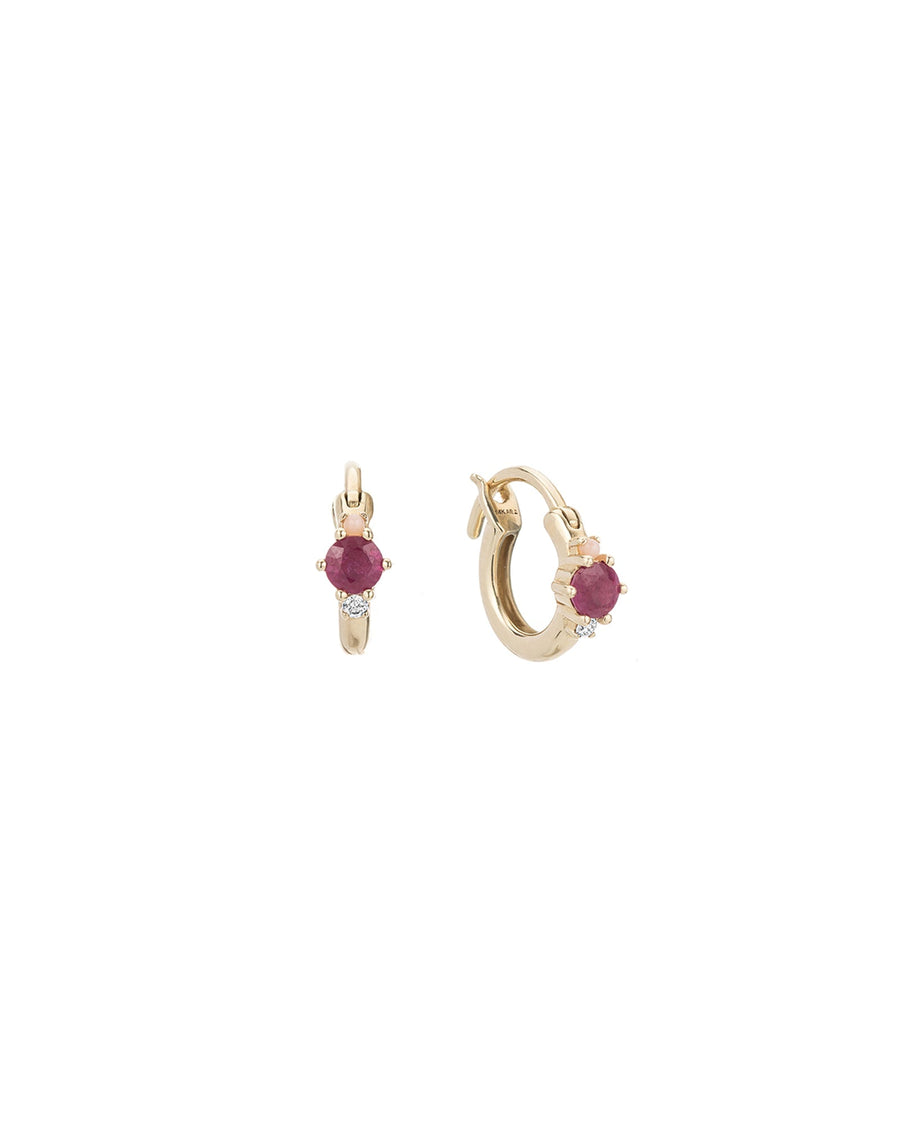 Adina Reyter-Diamond + Ruby + Opal Huggies-Earrings-14k Yellow Gold, Diamond, Ruby, Opal-Blue Ruby Jewellery-Vancouver Canada