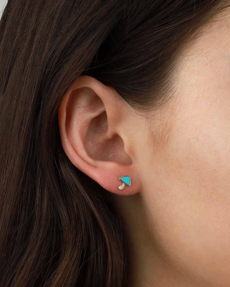 Diamond Stone Mushroom Studs-Earrings-Goldhive-14k Yellow Gold-Turquoise-Blue Ruby Jewellery-Vancouver-Canada