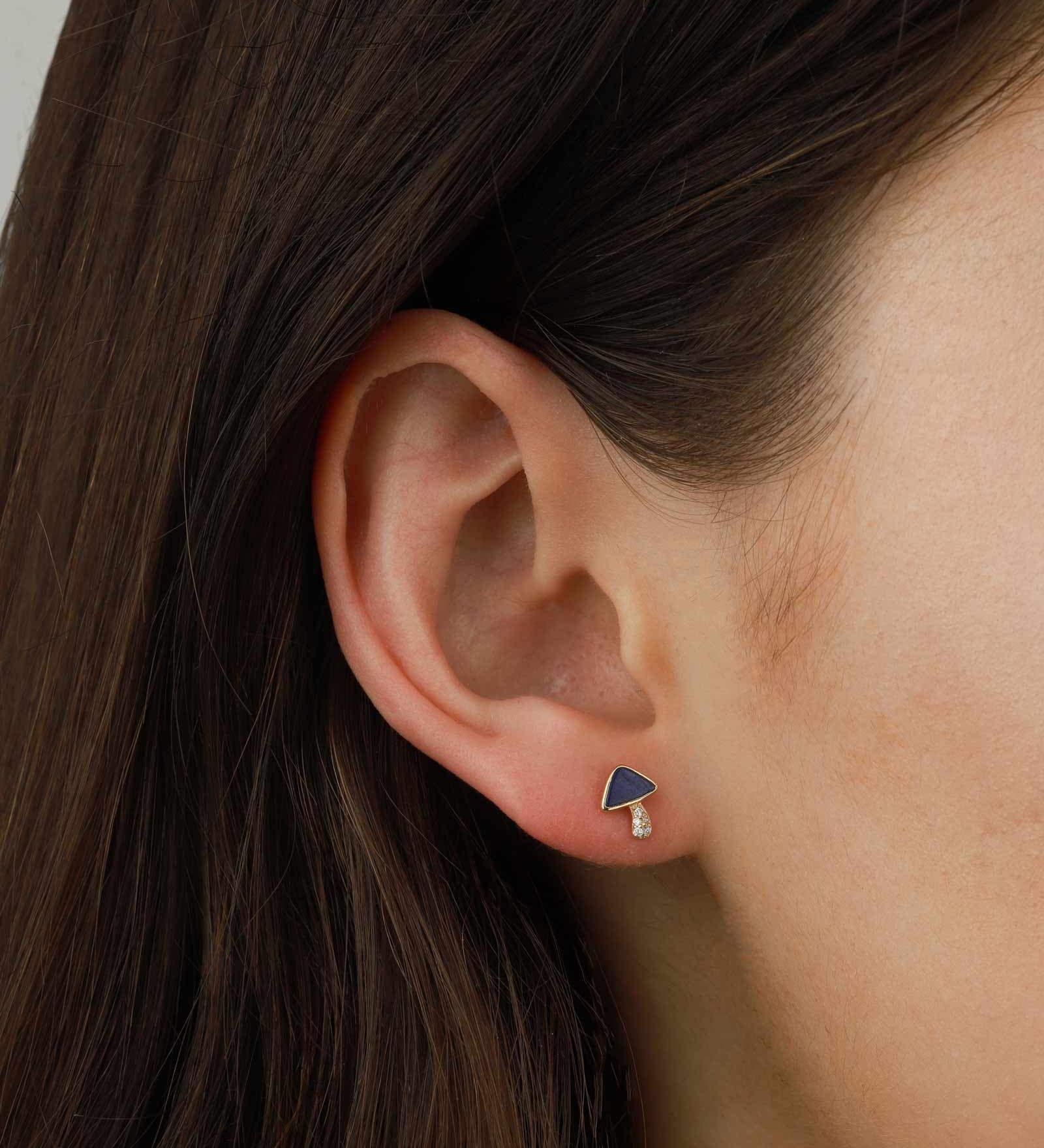 Diamond Stone Mushroom Studs-Earrings-Goldhive-14k Yellow Gold-Turquoise-Blue Ruby Jewellery-Vancouver-Canada