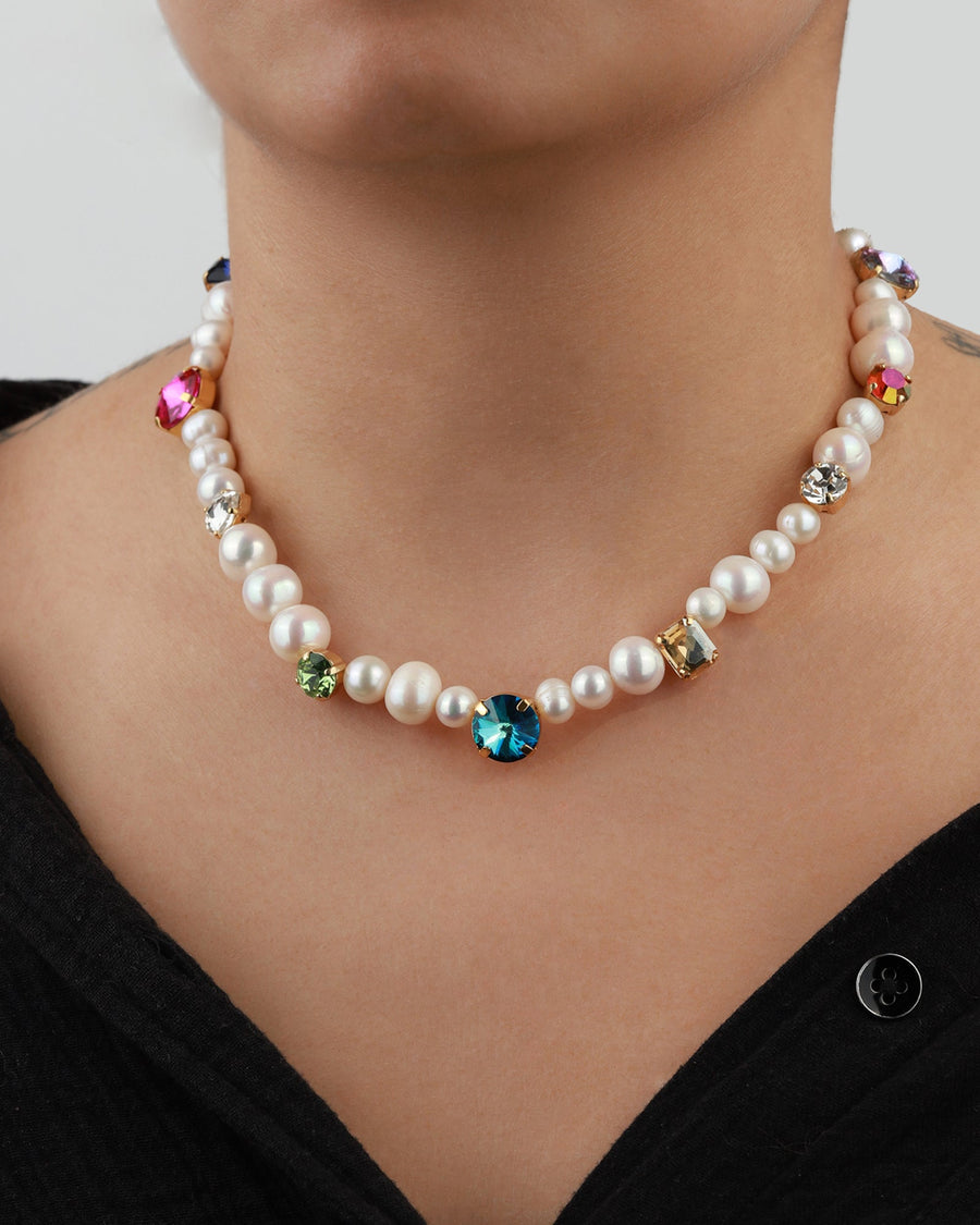 Martha Calvo-Diana Necklace-Necklaces-14k Gold Plated, Freshwater Pearls-Blue Ruby Jewellery-Vancouver Canada