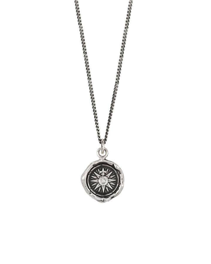 Pyrrha-Direction Talisman-Necklaces-Oxidized Sterling Silver, Diamond-Blue Ruby Jewellery-Vancouver Canada