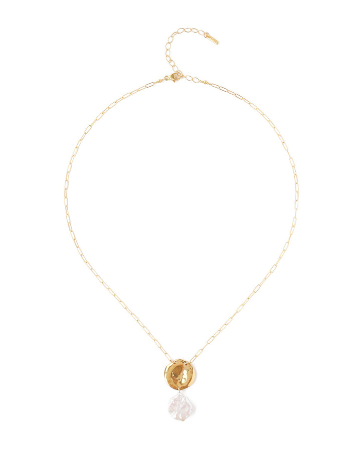 Chan Luu-Disc Pearl Coin Necklace-Necklaces-18k Gold Vermeil, White Pearl-Blue Ruby Jewellery-Vancouver Canada