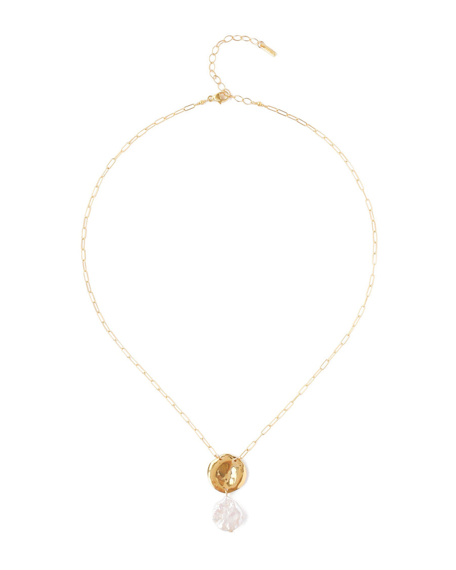 Chan Luu-Disc Pearl Coin Necklace-Necklaces-18k Gold Vermeil, White Pearl-Blue Ruby Jewellery-Vancouver Canada